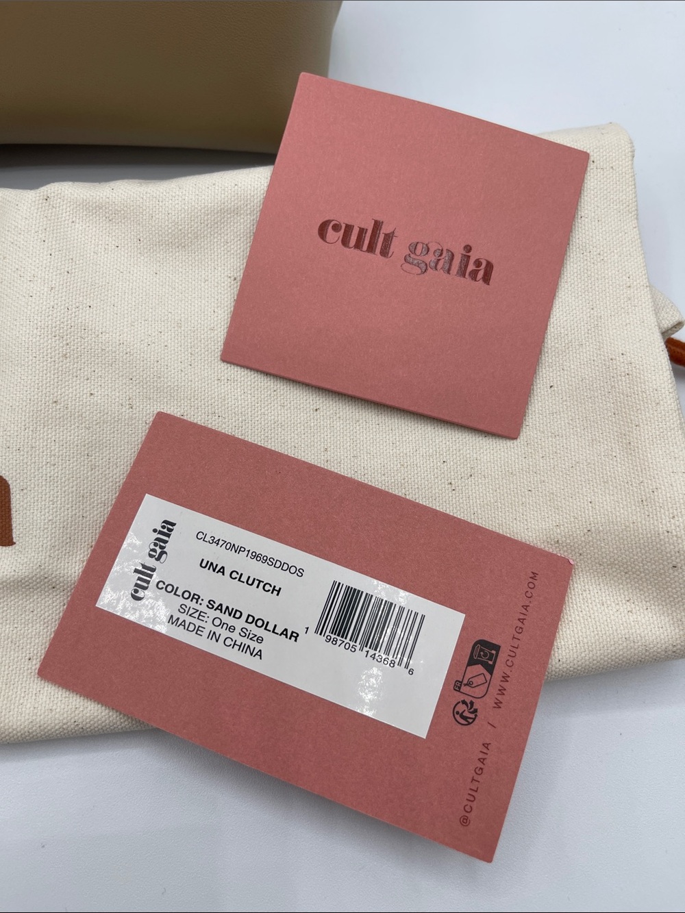 CULT GAIA Una Gold Pearl Detail Leather Sand Dollar Clutch - Picture 11 of 11